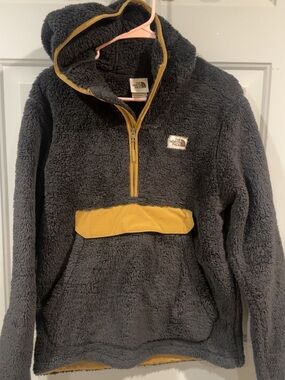 The North Face Charcoal Sherpa Pullover with Mustard Trim
